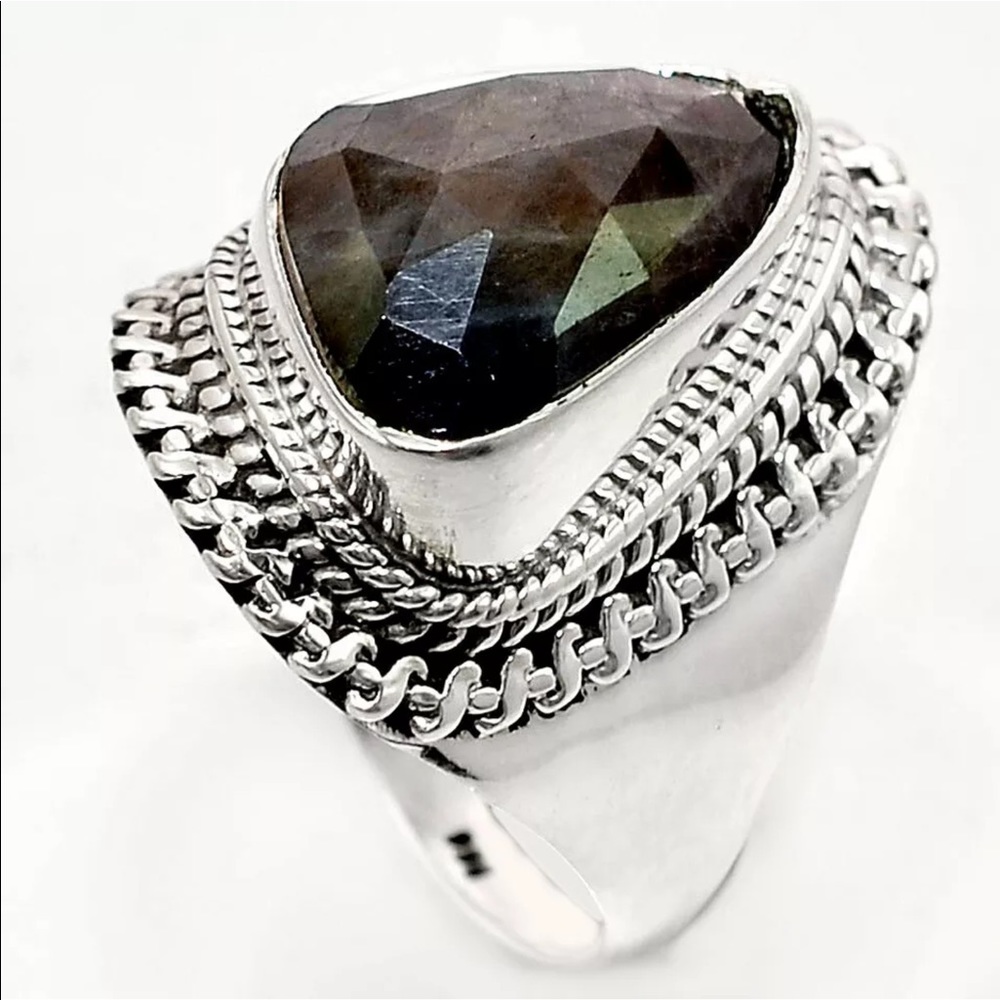 Faceted star sapphire sterling silver rings size 8 - Picture 2 of 4